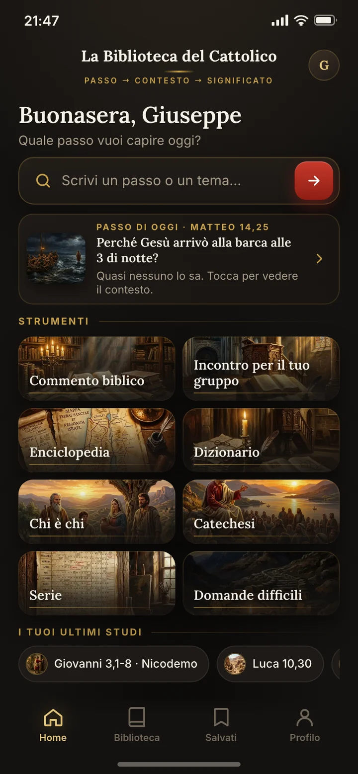 L'app La Biblioteca del Cattolico: la ricerca dei passi e gli 8 strumenti