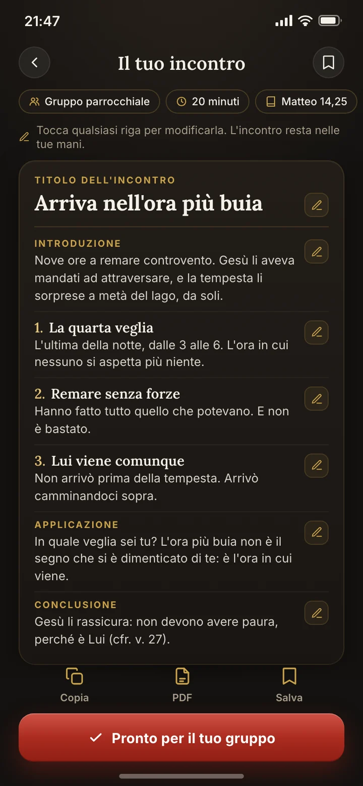 L'incontro pronto: titolo, introduzione, tre punti, applicazione e conclusione